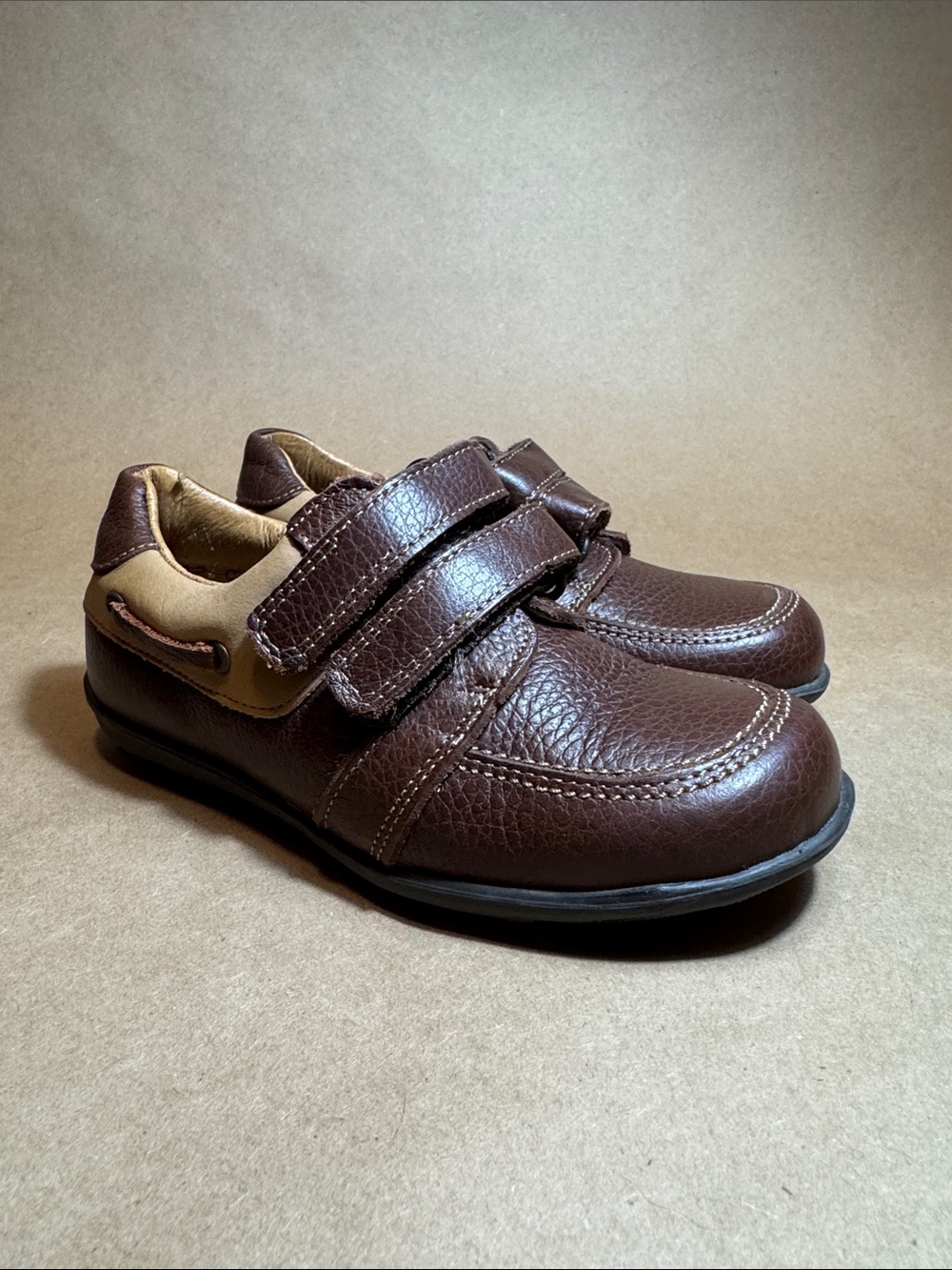 Kid’s Brown Leather Hook-and-Loop Shoes